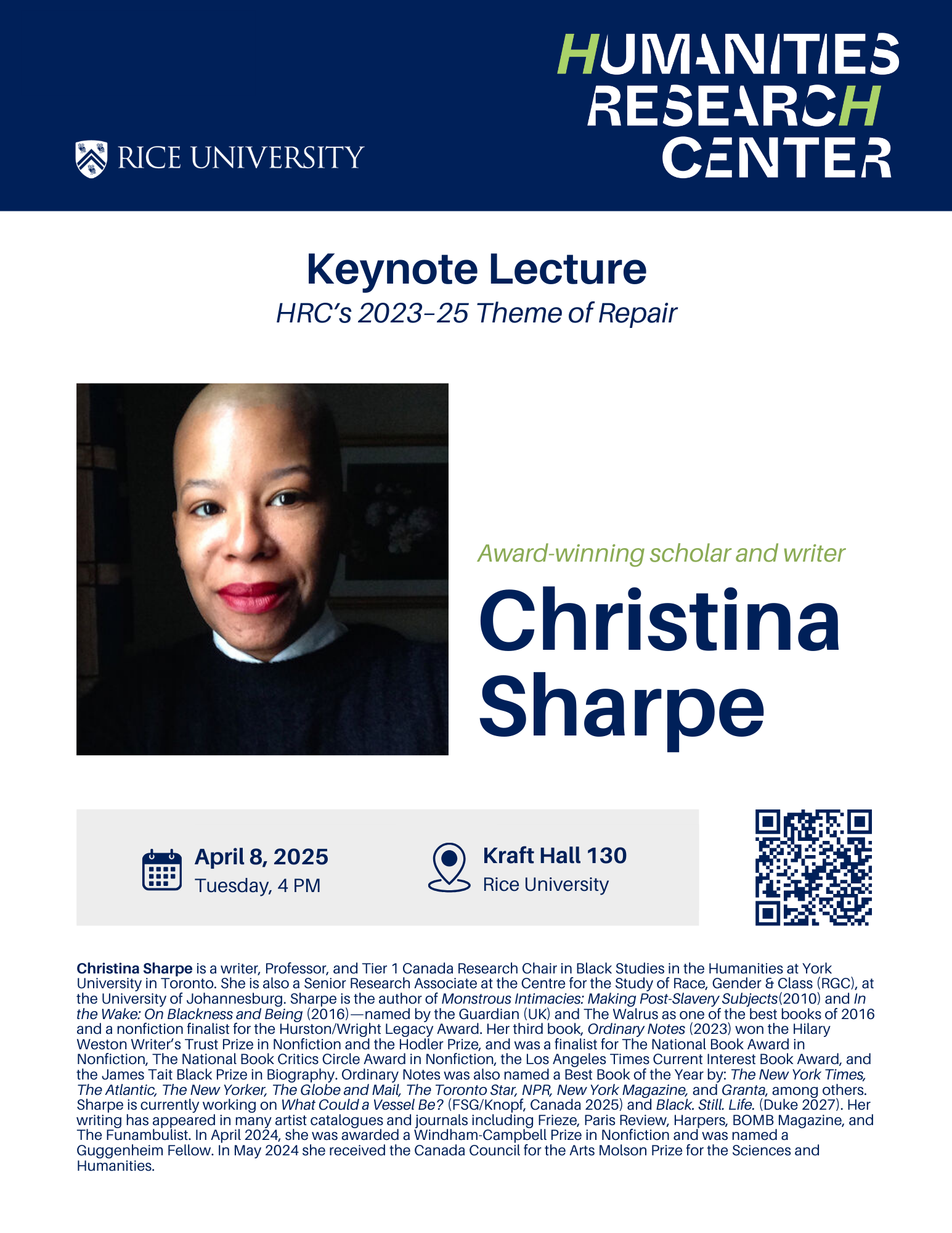 Christina Sharpe keynote lecture flyer