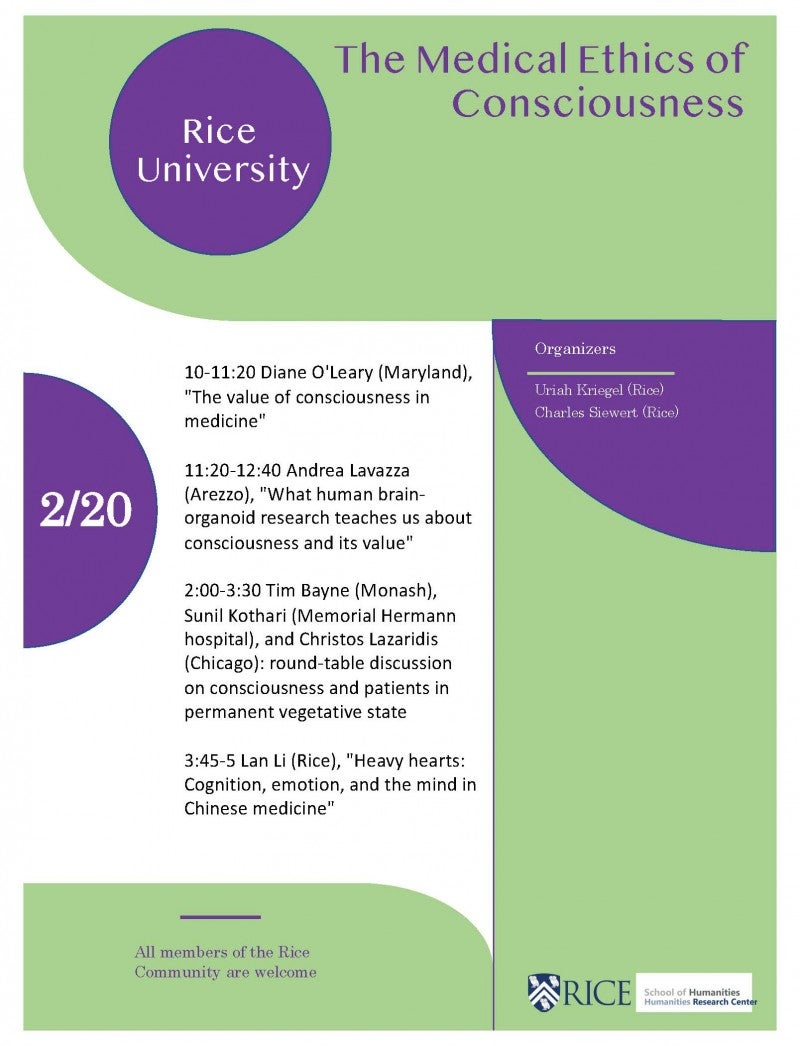 HRC 2019-20 Rice Seminar: The Medical Ethics of Consciousness